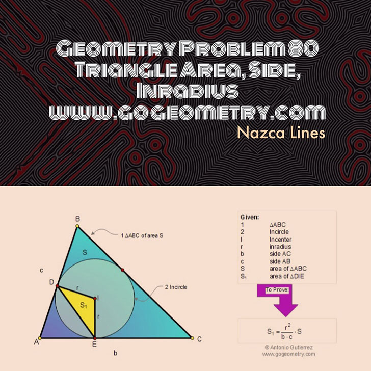 Poster of Geometry Problem 80: Triangle Area, Sides, Inradius, Nazca Lines in the background. Math Infographic, Tutor