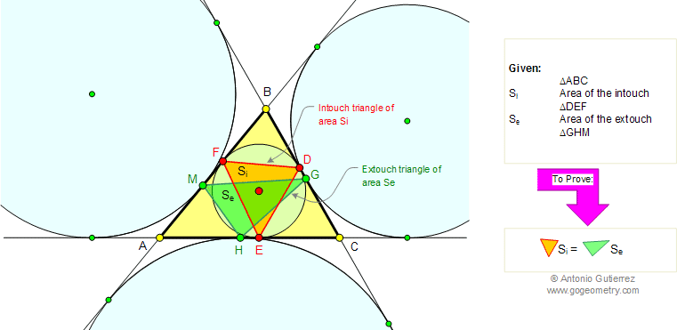 Intouch and Extouch Triangles, Equal Area, Contact Triangles