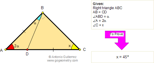 Geometry Problem Angle, Right Triangle, Cevian. Elearning.