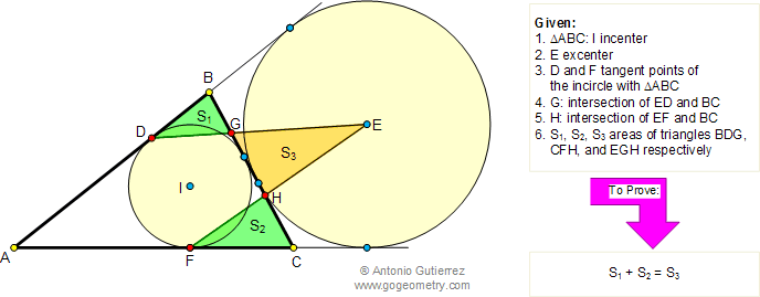 Problema 118, Triangulo, Excentro, Circunferencia Inscrita, Puntos de Tangencia, Area