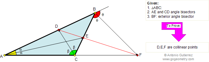 Triangle, Angle Bisectors, Collinear