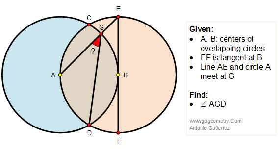 Overlapping circles, find an angle