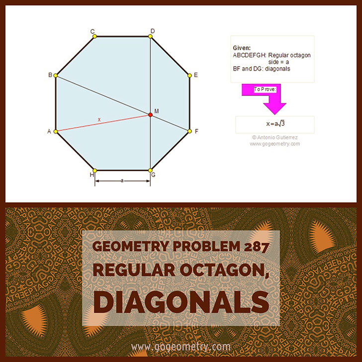 Typography of Geometry Problem 287: Regular Octagon, Diagonals, iPad Apps. Math Infographic, Tutor