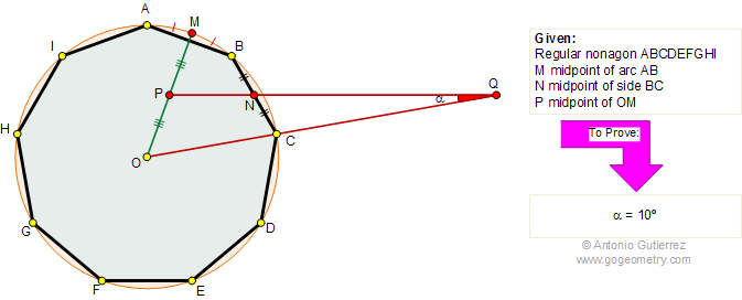 Regular Nonagon, Midpoints, Angle