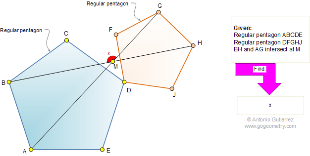 Regular pentagons, diagonals, angle