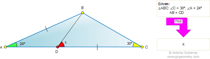 Triangle, Cevian, Angle, 30, 24 degree