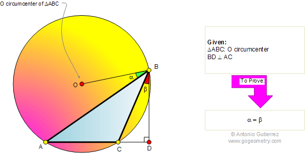 Geometry problem 480: Triangle, Circle, Center, Angle, Altitude
