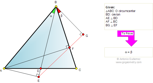 Geometry problem: triangle, cevian, perpendicular, angle