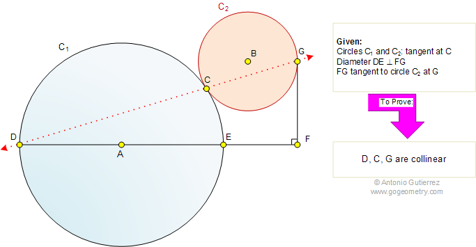 Tangent Circles, Diameter, Perpendicular, Collinear