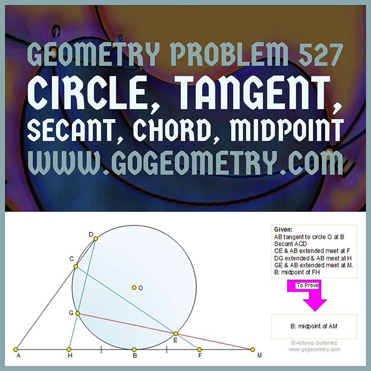 Art and Typography of Geometry Problem 527: Circle, Tangent, Secant, Chord, Midpoint, Measurement, iPad Apps