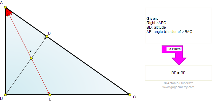 Right triangle, altitude, angle bisector
