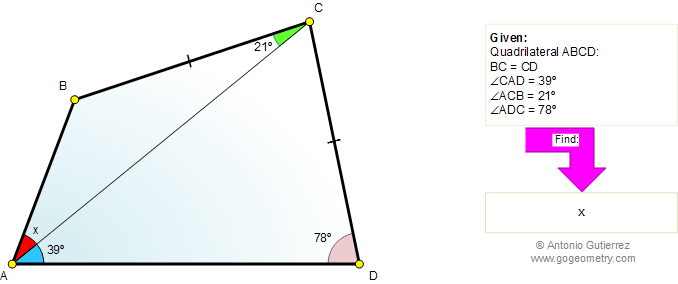 Quadrilateral, Diagonal, Angles, Auxiliary Lines