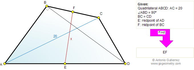 Geometry problem, quadrilateral, right triangle, isosceles, midpoints