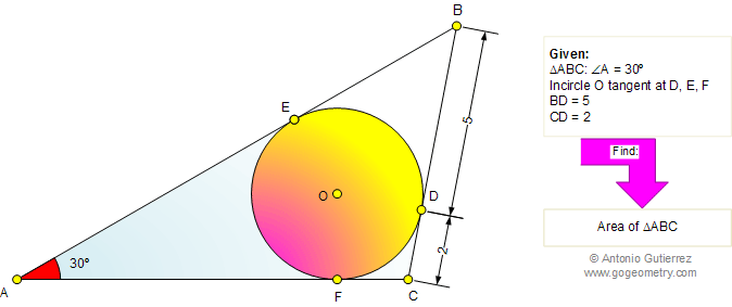 Triangle Area, 30 Degrees, Incircle, Tangent, Incenter