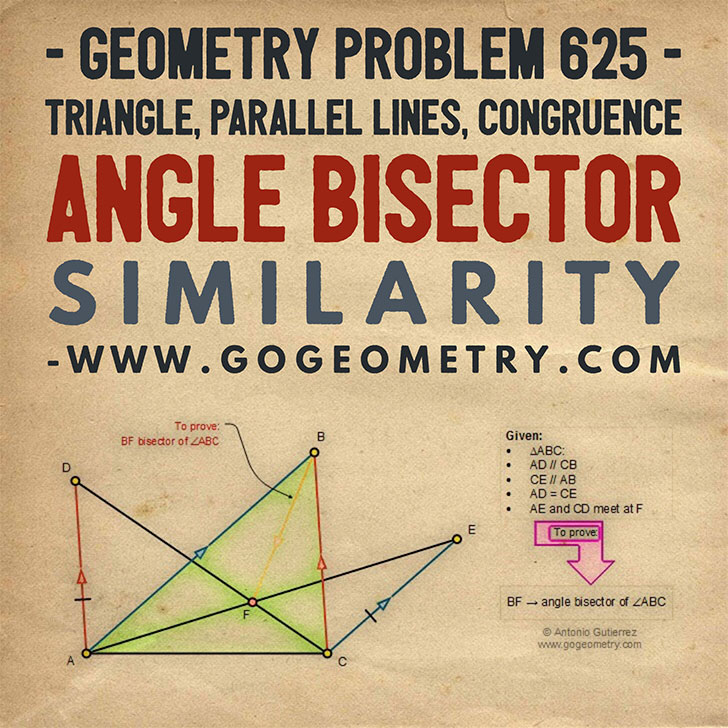 Typography of Geometry Problem 625: Triangle, Parallel Lines, Congruence, Angle Bisector, Similarity, iPad Apps. Math Infographic, Tutor