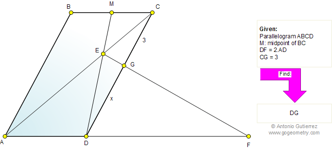 Geometry problem: Parallelogram, Midpoint, Diagonal, Metric Relation