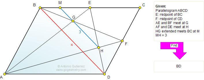 Parallelogram, Diagonal, Midpoint, Metric Relation
