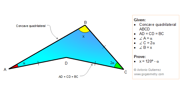 Geometry Problem 4. Concave Quadrilateral, Angle. Elearning