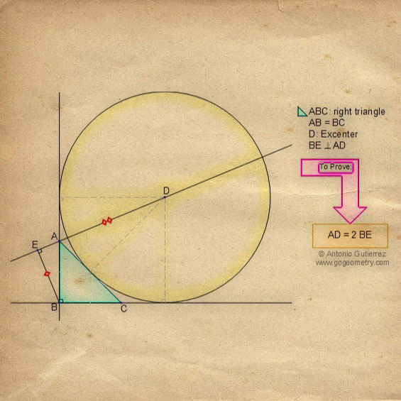 Sketch of Geometry Problem 19: Isosceles Right Triangle, Excenter, Perpendicular, Congruence, Auxiliary Lines, iPad Apps