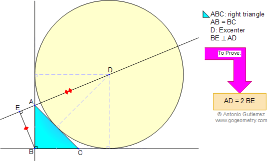 Isosceles Right Triangle, Excenter, Perpendicular, Congruence