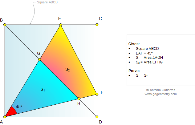Elearn 1014: Square, Diagonal, 45 Degrees, Angle, Equal Areas, Triangle, Quadrilateral