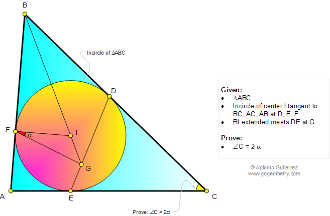 Infographic Geometry problem: Triangle, Incircle, Incenter, Inscribed circle, Tangent, Angle
