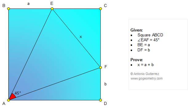 Geometry Problem: Square, 45 degrees