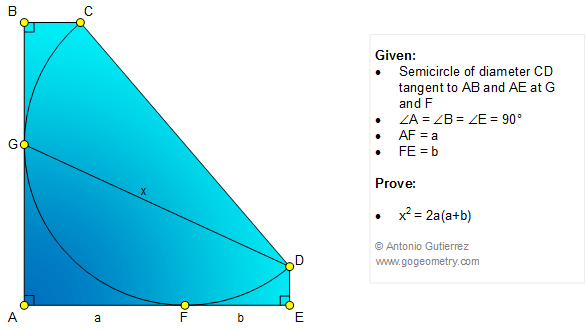 Geometry Problem 1083: Semicircle, Diameter, Perpendicular, 90 Degrees, Tangent Line, Metric Relations