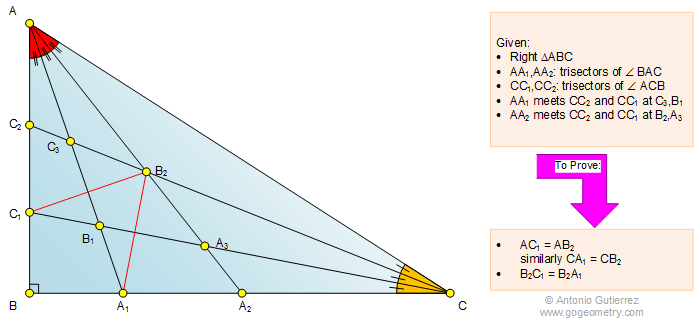 Infographic Geometry problem 1114: Right Triangle, Angle Trisection, Isosceles, Congruence