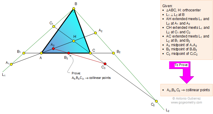 Infographic Geometry problem 1122 Triangle, 90 Degree, Perpendicular Lines, Orthocenter, Altitude, Midpoint, Collinear Points