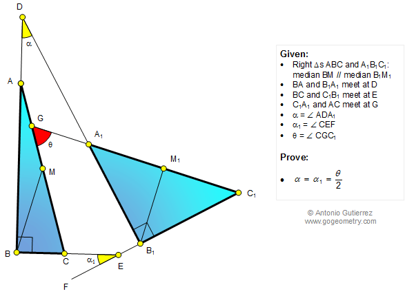 Infographic Geometry problem 1128 Right Triangles, Medians, Parallel, Angles, Congruence, Half the measure
