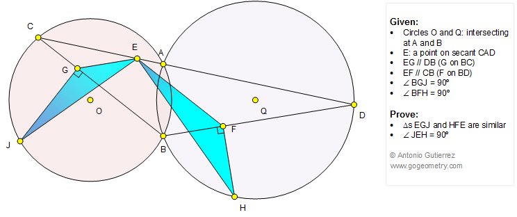 Infographic Geometry problem 1135 Intersecting Circles, Secant, Parallel Line, 90 Degrees, Similar Triangles