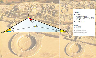 Puzzle geometry problem 1146, Triangle, Angle Great Pyramid of Caral