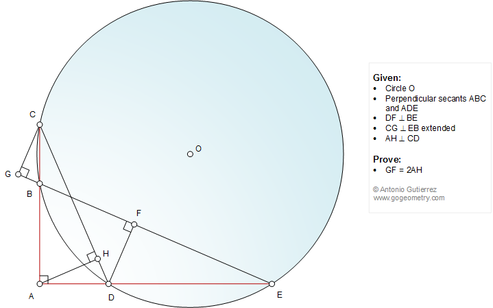 Geometry Problem 1150: Circle, Perpendicular Secants, 90 Degrees, Congruence