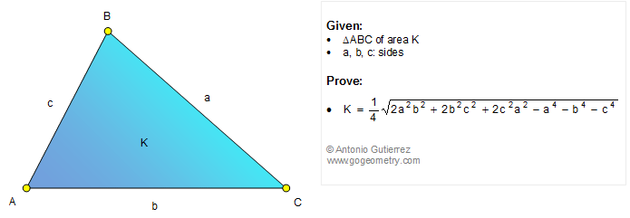 Problem 1170 Area of a Triangle in terms of the three sides, a-b-c