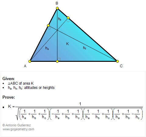 Problem 1171 Area of a Triangle in terms of the three altitudes or heights, Plane Geometry