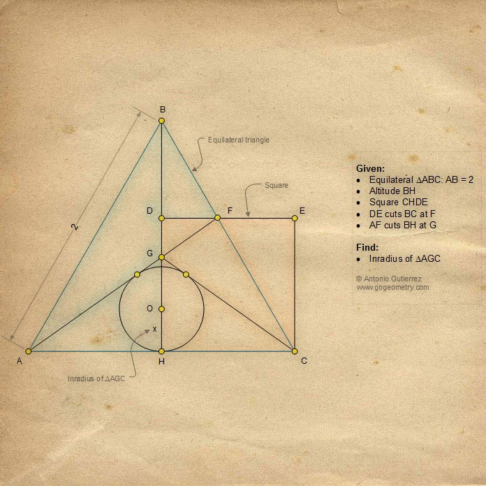 Sketch of problem 1199 using mobile apps. Geometry Problem 1199: Equilateral Triangle, Square, Sketch Software