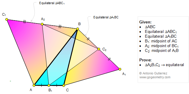 Geometry Problem 1218: Scalene Triangle, Equilateral Triangles, Midpoints, 60 Degrees, Congruence.