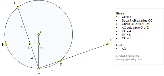 Geometry Problem 1244: Circle, Radius, Perpendicular, Chord, Secant, Measurement