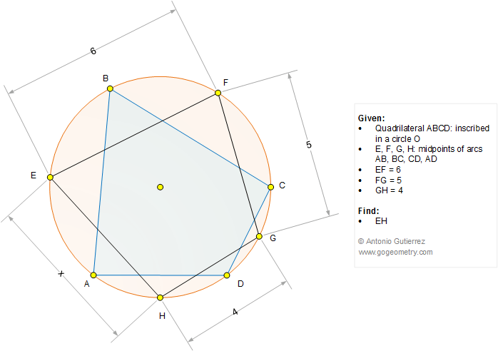 Geometry Problem 1245: Cyclic or Inscribed Quadrilateral, Circle, Arc, Midpoint, Measurement