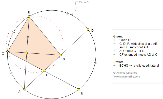 Geometry Problem 1254: Circle, Arc, Chord, Midpoint, Cyclic Quadrilateral, Concyclic Points