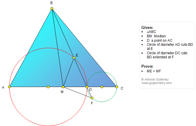 Geometry Problem 1302: Triangle, Median, Circles, Diameters, Congruence