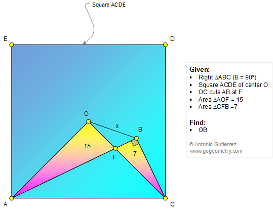 Geometry Problem 1310 Square, Center, Right Triangle, Area, Measurement