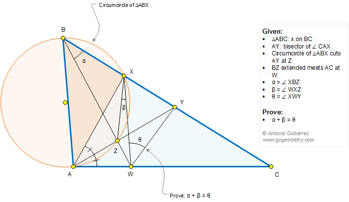 Geometry Problem 1322: Triangle, Angle Bisector, Circumcircle, Chord, Secant, Sum of Angles