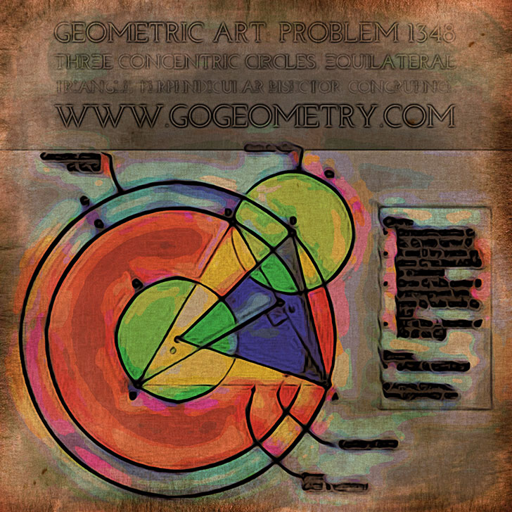 Geometric Art Problem 1348: Three Concentric Circles, Equilateral Triangle, iPad Apps