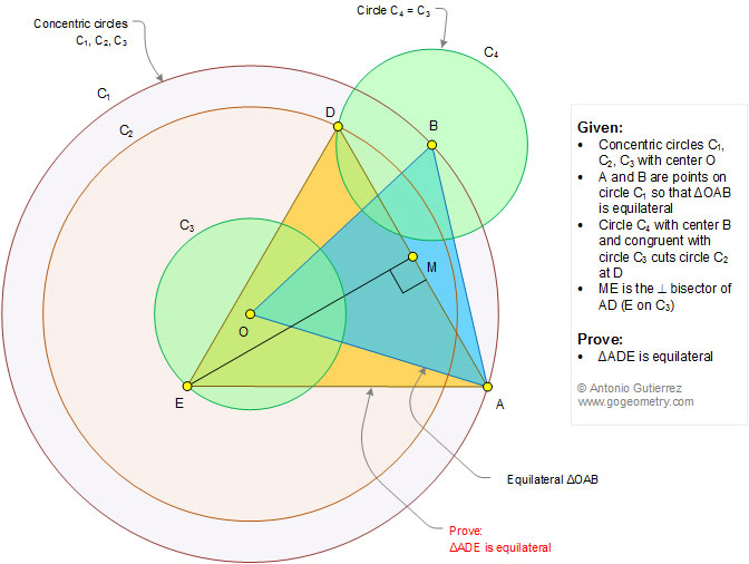 Geometry Problem 1348: Three Concentric Circles, Equilateral Triangle, Perpendicular Bisector, Congruence, Tutoring. Math Infographic