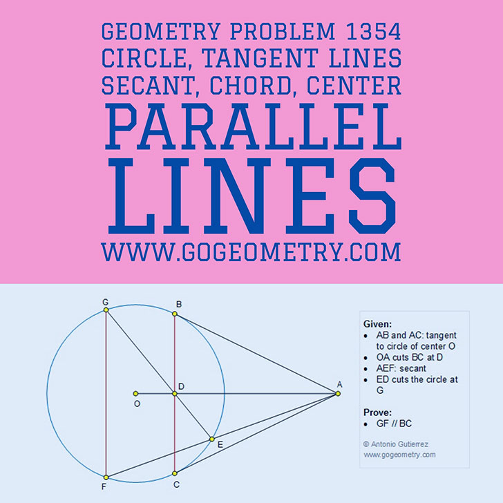 Typography of Geometry Problem 1354: Circle, Tangent Lines, Secant, Chord, Center, Parallel Lines using iPad Apps. Math Infographic, Tutor