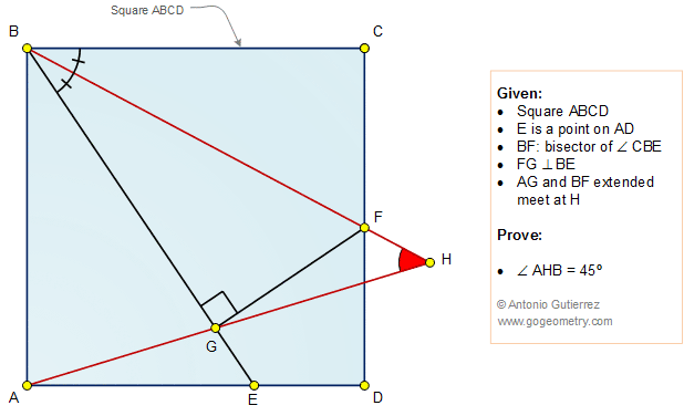 Geometry Problem 1363: Square, Angle Bisector, Perpendicular, 45 Degrees, Angle, Sketch, iPad Apps