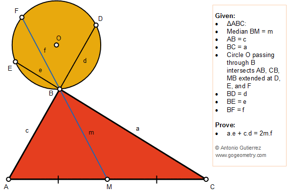 Geometry Problem 1383: Triangle, Median, Circle, Secant, Sum, Product