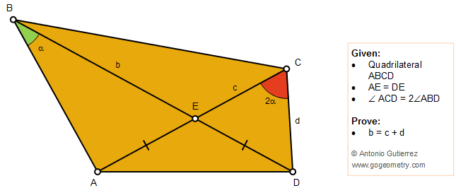 Geometry Problem 1387: Quadrilateral, Double Angle, Congruence, Isosceles Triangle